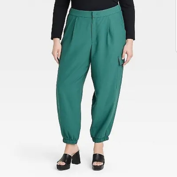 Women's High-Rise Ankle Jogger Pants - A New Day Teal 17 - Picture 1 of 6